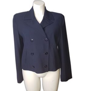 Lauren Ralph Lauren Blazer Womens 16 Navy Blue Wool Blend Double Breasted Jacket